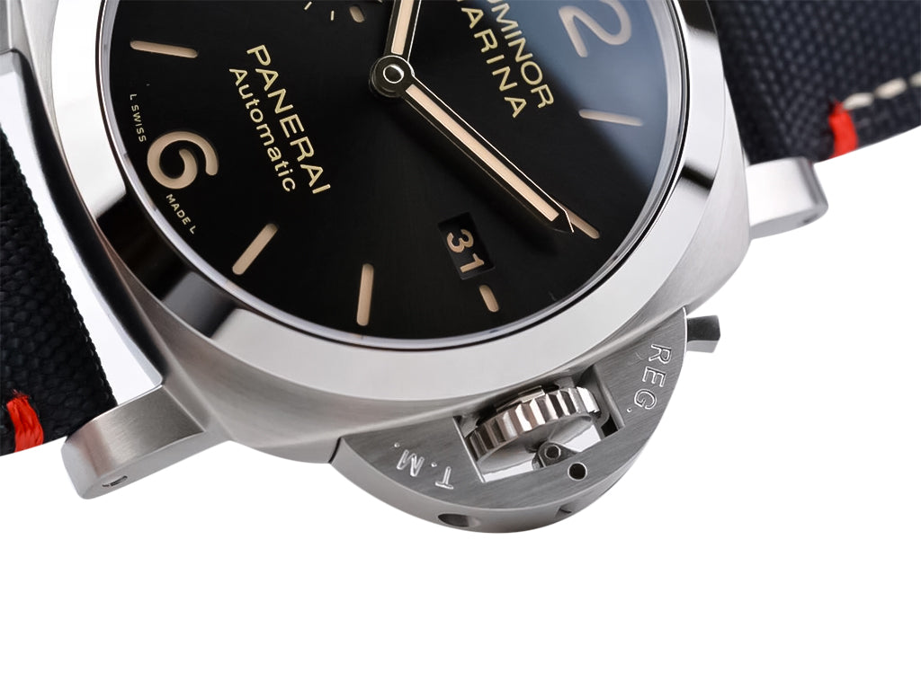 Luminor 1950 44 3 Days Automatic 'Roma' Stainless Steel Case with Black Sunburst Dial and Black Strap (44mm)