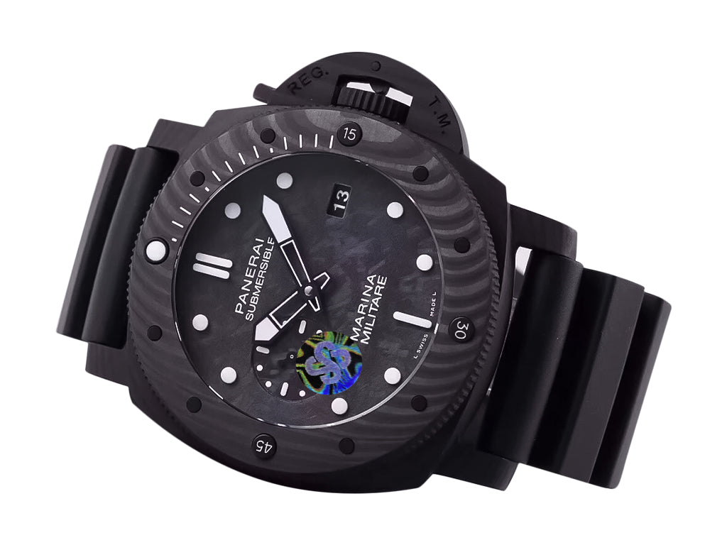 Luminor Submersible 47 Marina Militare 'Carbotech' Forged Carbon Case and Bezel, Carbon Dial and Black Strap (47mm)