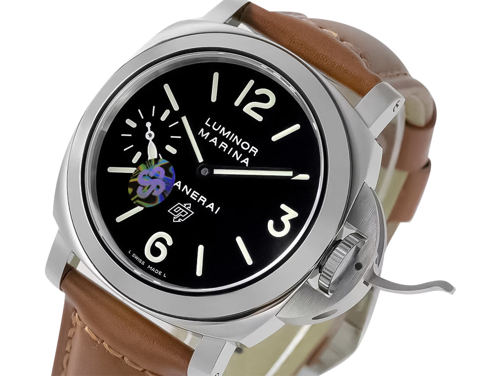 Luminor Marina Logo Stainless Steel with Black Dial and Brown Strap (44mm)