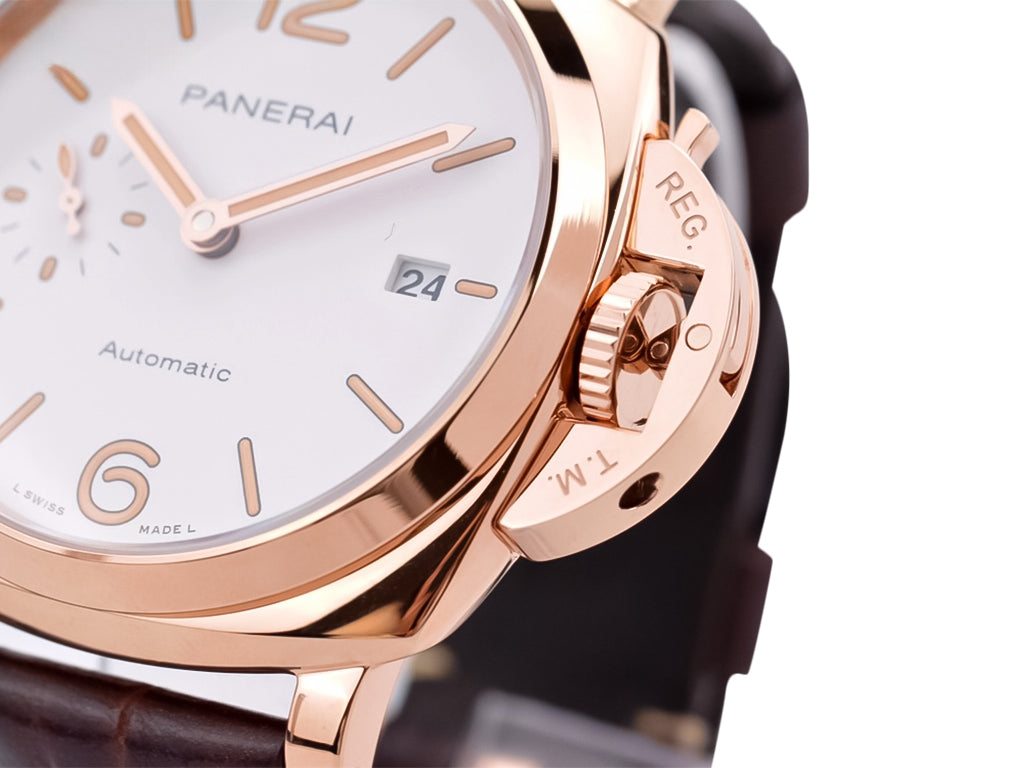 Luminor Due 42 Automatic 'Goldtech' Case with White Dial and Brown Strap (42mm)