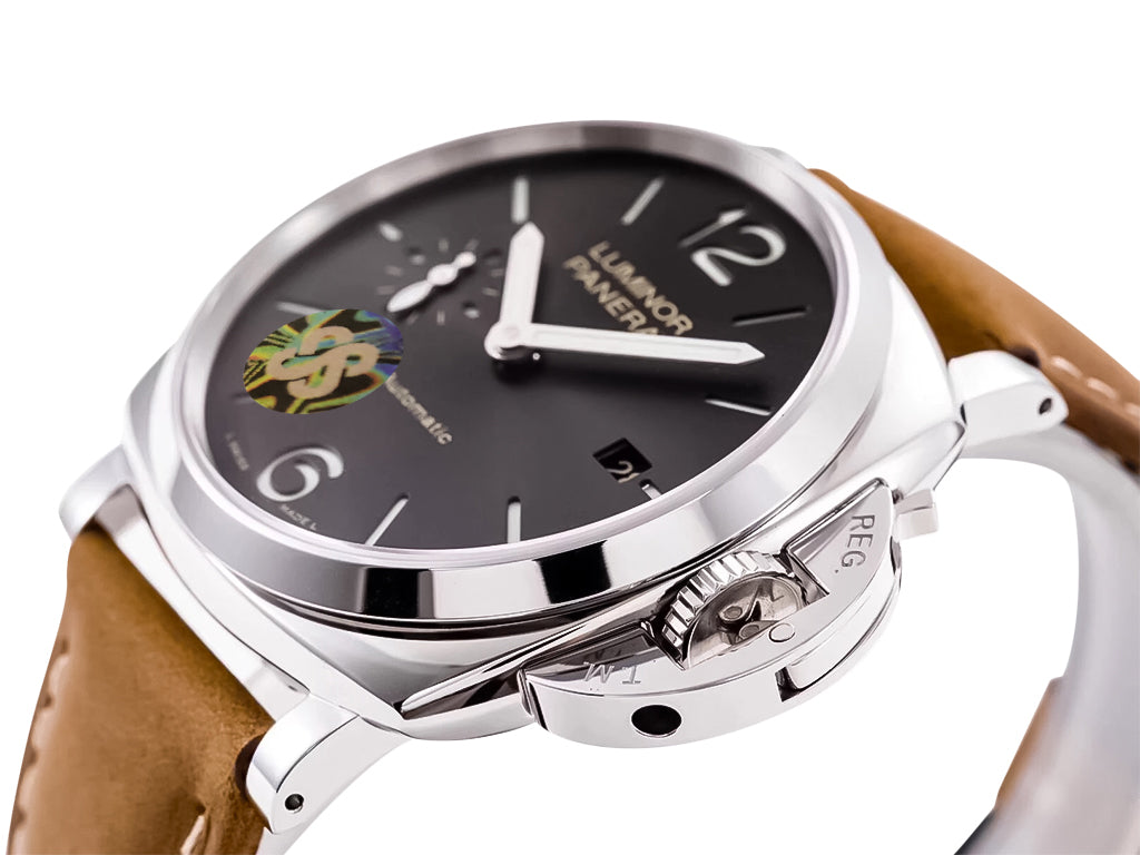 Luminor Due 42 3 Days 'Date' Stainless Steel Case with Grey Sunburst Dial and Brown Strap (38mm)