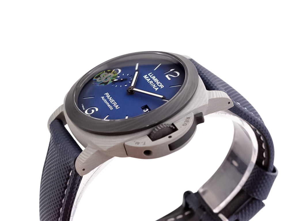 Luminor 1950 44 3 Days Automatic 'Volcano Blu - Fibratech' Composite Case with Forged Carbon Bezel, Blue Gradient Dial and Blue Strap (44mm)