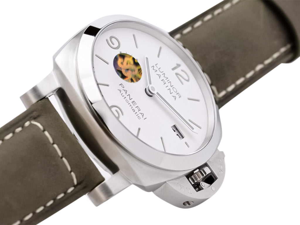 Luminor 1950 44 3 Days Automatic Brushed Stainless Steel Case, Polished Bezel with White Dial and Brown Strap (44mm)