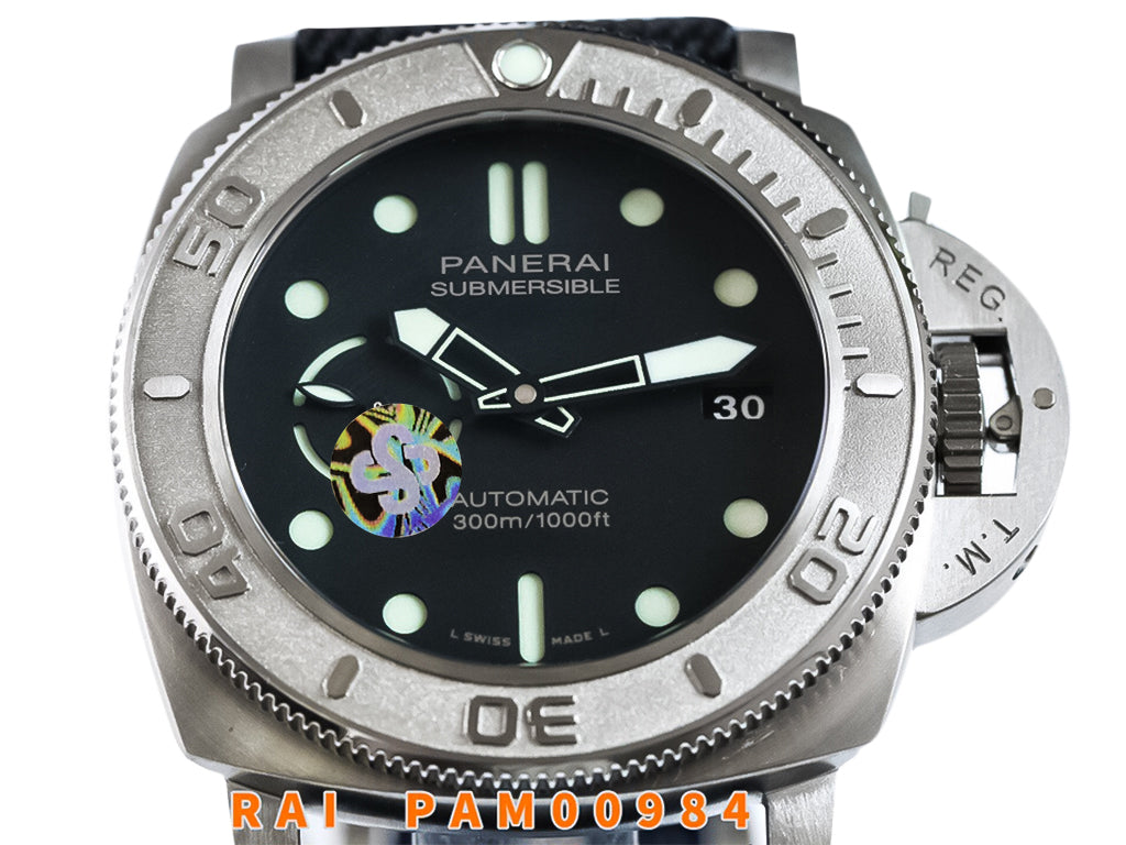 Luminor Submersible 47 'Mike Horn Edition' Titanium Case Featuring a Titanium Bezel Graduated with Raised Numerals, Black Dial and Black Strap (47mm)