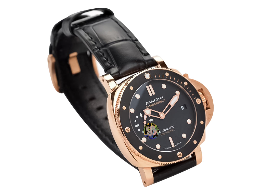Luminor Submersible 42 3 Days Automatic 'Goldtech' Red Gold Case with Black Dial and Black Strap (42mm)