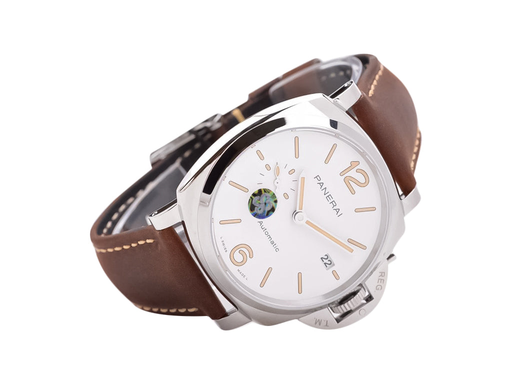 Luminor Due 42 Automatic Stainless Steel Case with White Dial and Brown Strap (42mm)