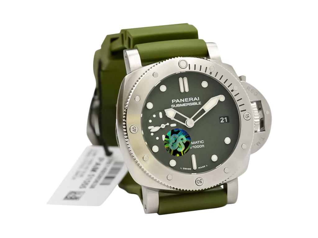 Luminor Submersible 42 3 Days Automatic 'Verde Militare' Brushed Stainless Steel Case, Green Dial and Green Strap (42mm)