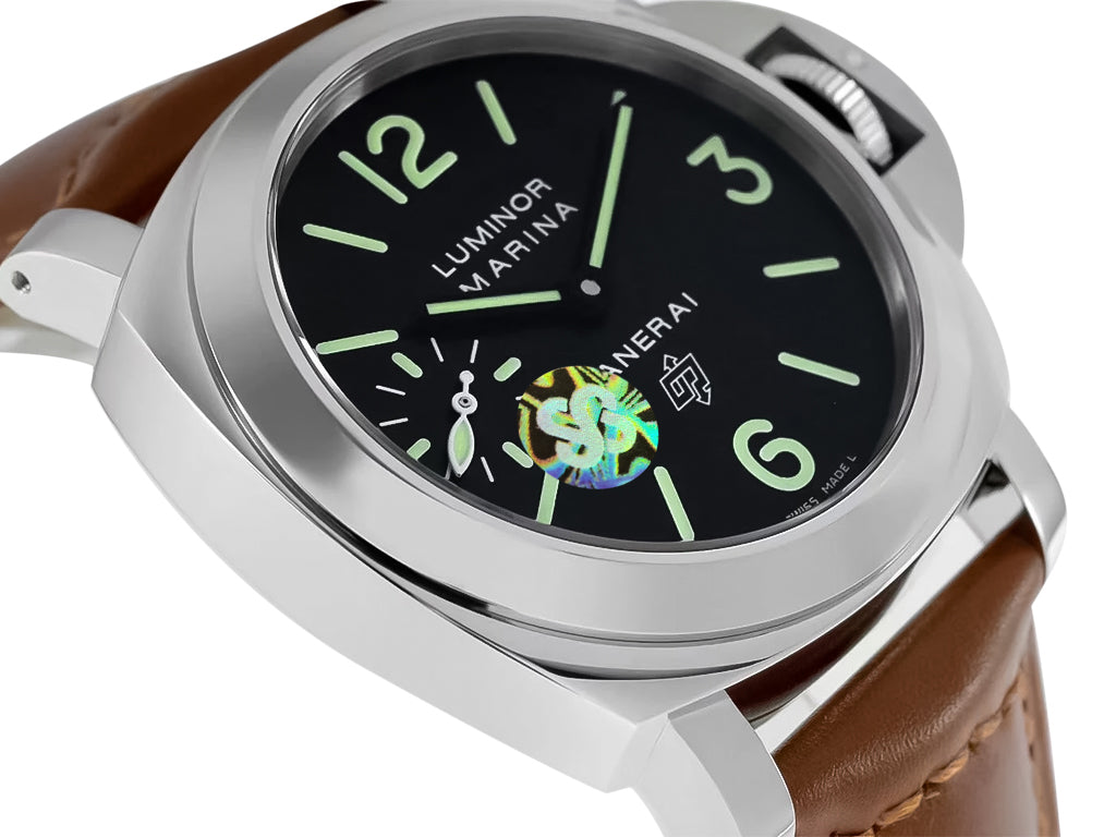 Luminor Marina Logo Stainless Steel with Black Dial and Brown Strap (44mm)