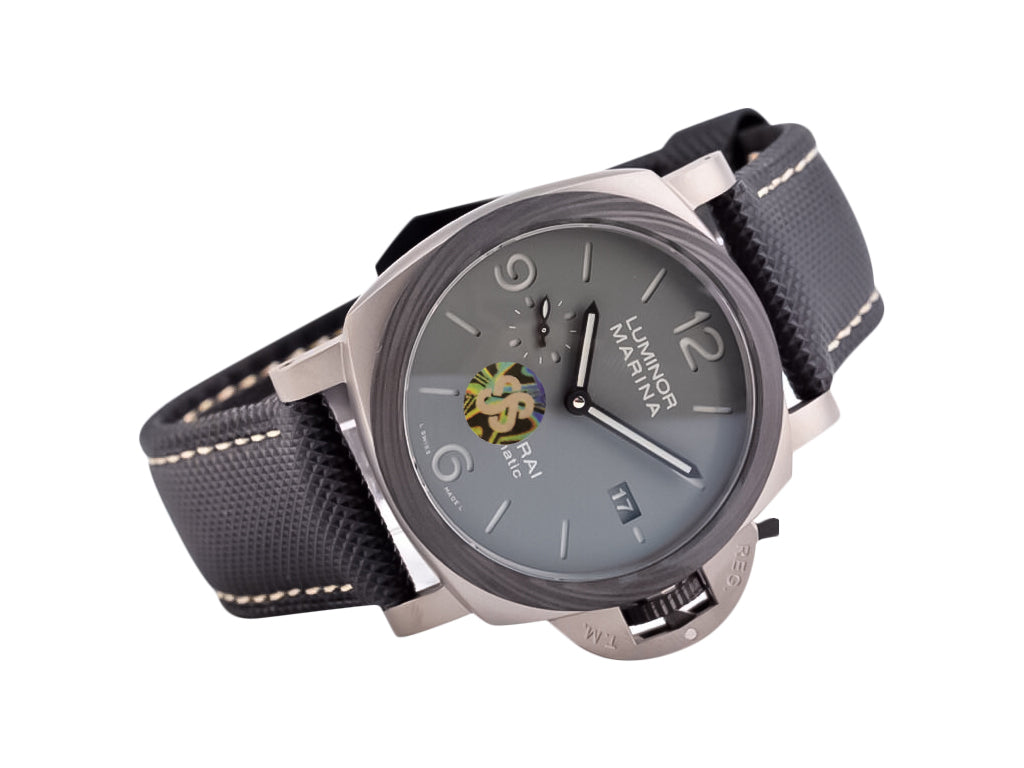 Luminor 1950 44 3 Days Automatic 'TuttoGrigio' Titanium Case with Forged Carbon Bezel, Grey Dial and Black Strap (44mm)