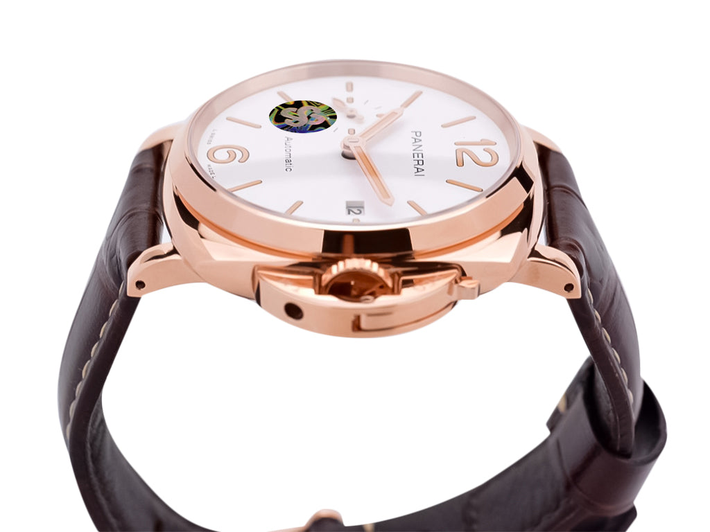 Luminor Due 42 Automatic 'Goldtech' Case with White Dial and Brown Strap (42mm)