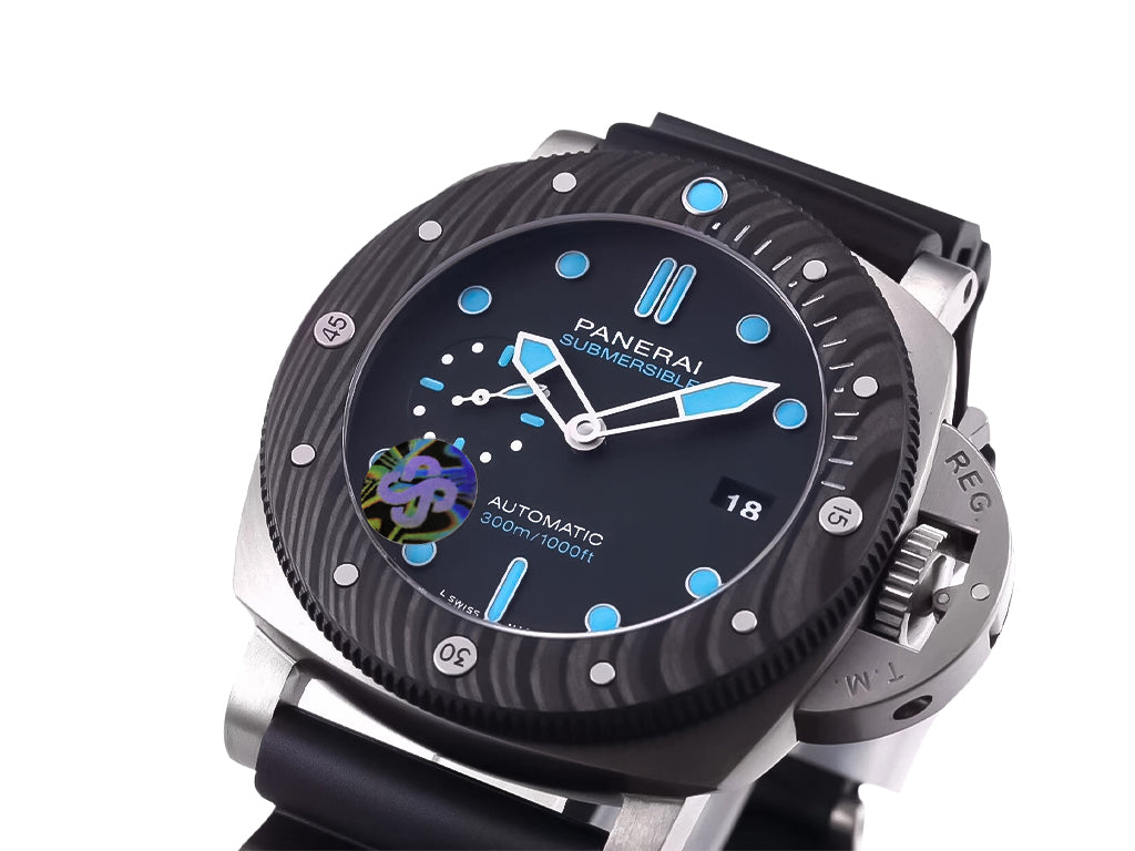 Luminor Submersible 47 3 Days Automatic 'BMG-Tech' Titanium Case with Forged Carbon Bezel, Black Dial and Black Strap (47mm)