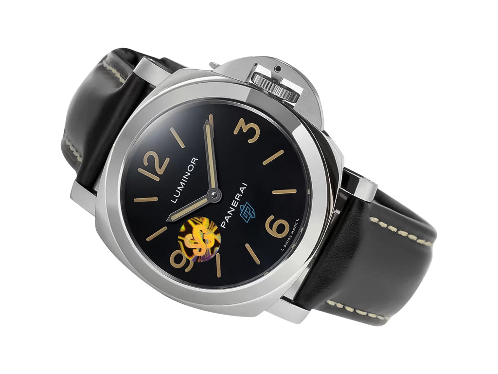 Luminor Base Logo Paneristi 15th Anniversary Handwound Stainless Steel Case with Black Dial and Black Strap (44mm)