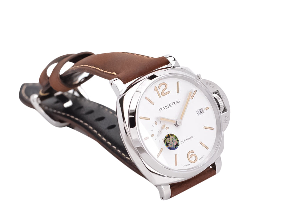 Luminor Due 42 Automatic Stainless Steel Case with White Dial and Brown Strap (42mm)