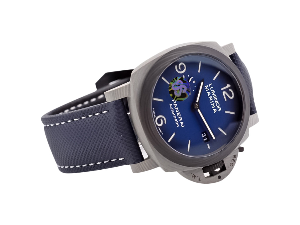 Luminor 1950 44 3 Days Automatic 'Volcano Blu - Fibratech' Composite Case with Forged Carbon Bezel, Blue Gradient Dial and Blue Strap (44mm)