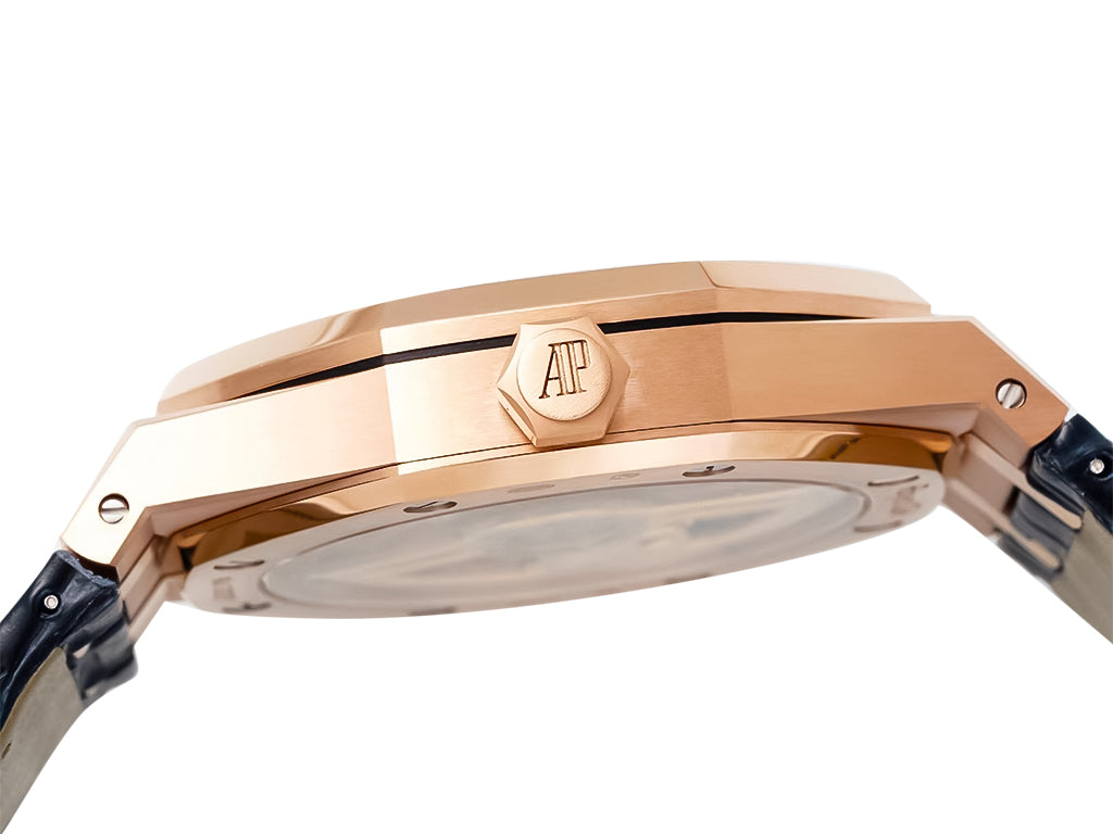 Royal Oak Pink Gold '50th Anniversary' with Blue Dial and Leather Strap (41mm)