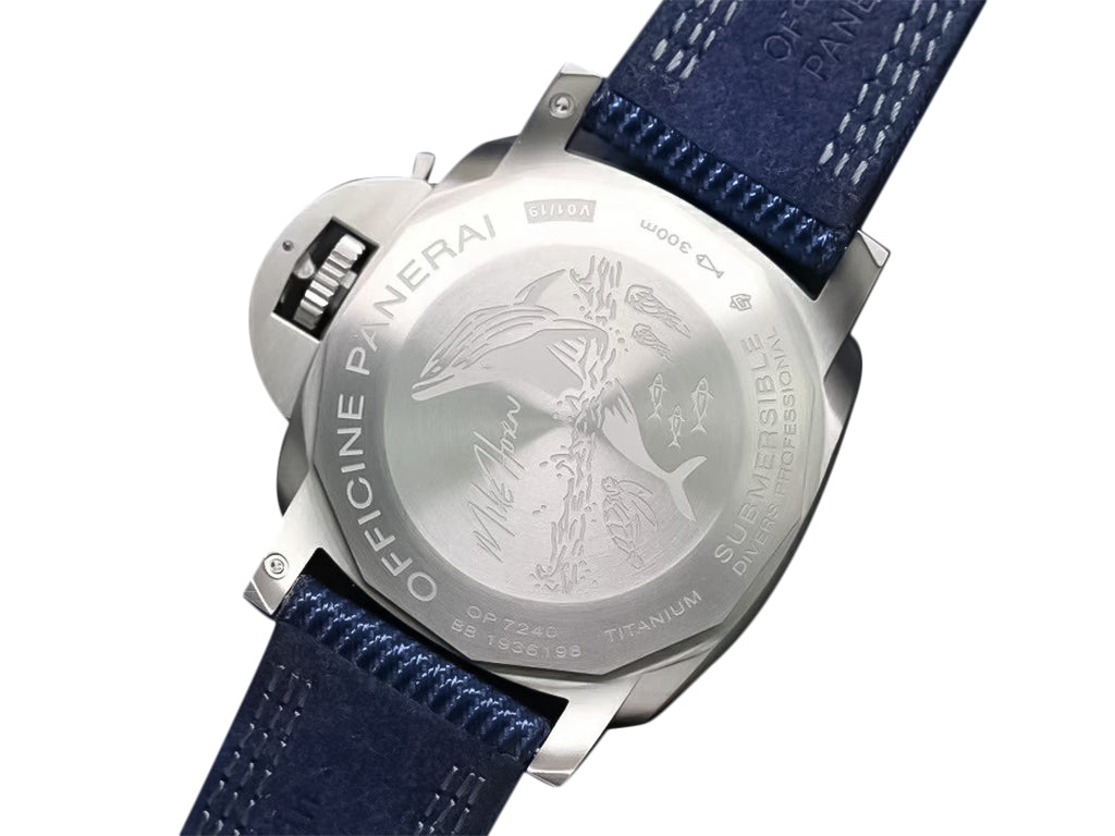 Luminor Submersible 47 'Mike Horn Edition' Titanium Case Featuring a Titanium Bezel Graduated with Raised Numerals, Black Dial and Blue Strap (47mm)