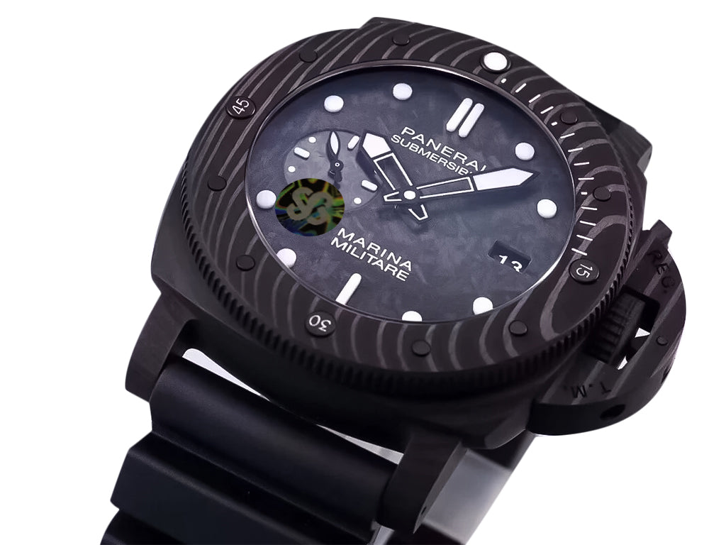 Luminor Submersible 47 Marina Militare 'Carbotech' Forged Carbon Case and Bezel, Carbon Dial and Black Strap (47mm)
