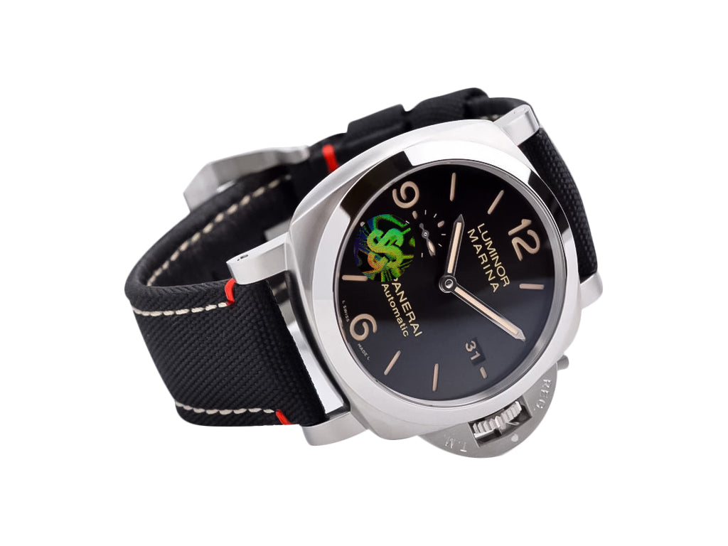 Luminor 1950 44 3 Days Automatic 'Roma' Stainless Steel Case with Black Sunburst Dial and Black Strap (44mm)