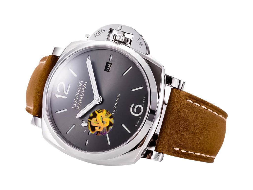 Luminor Due 42 3 Days 'Date' Stainless Steel Case with Grey Sunburst Dial and Brown Strap (38mm)