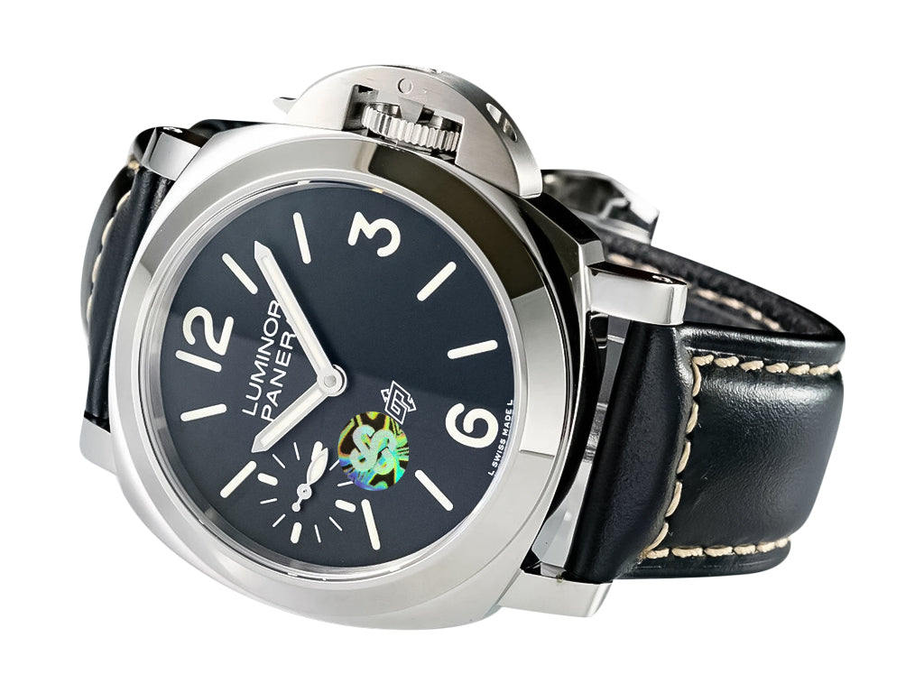 Luminor 44 Logo 3 Days Polished Stainless Steel Case with Black Dial and Black Strap (44mm)