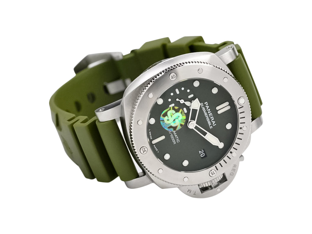 Luminor Submersible 42 3 Days Automatic 'Verde Militare' Brushed Stainless Steel Case, Green Dial and Green Strap (42mm)