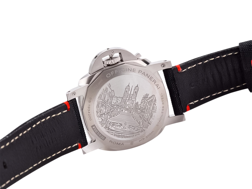 Luminor 1950 44 3 Days Automatic 'Roma' Stainless Steel Case with Black Sunburst Dial and Black Strap (44mm)