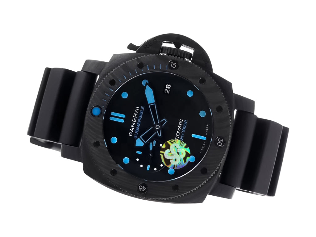 Luminor Submersible 47 3 Days Automatic 'Carbotech' Forged Carbon Case and Bezel, Black Dial with Blue Accents and Black Strap (47mm)