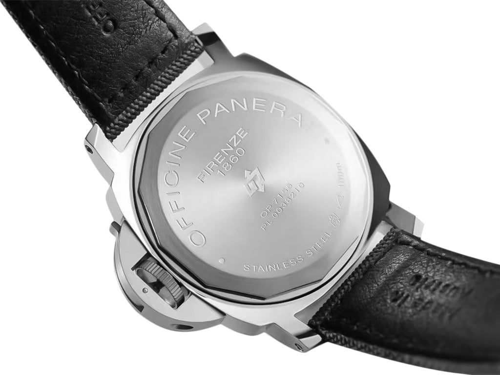 Luminor Base 44 Logo 3 Days Acciaio 'Blue OP' Stainless Steel Bettarini-style Case with Black Dial and Dark Grey Strap with Blue Stitching (44mm)