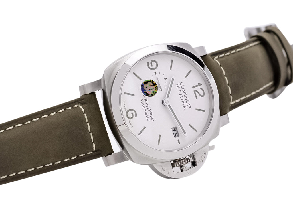 Luminor 1950 44 3 Days Automatic Brushed Stainless Steel Case, Polished Bezel with White Dial and Brown Strap (44mm)