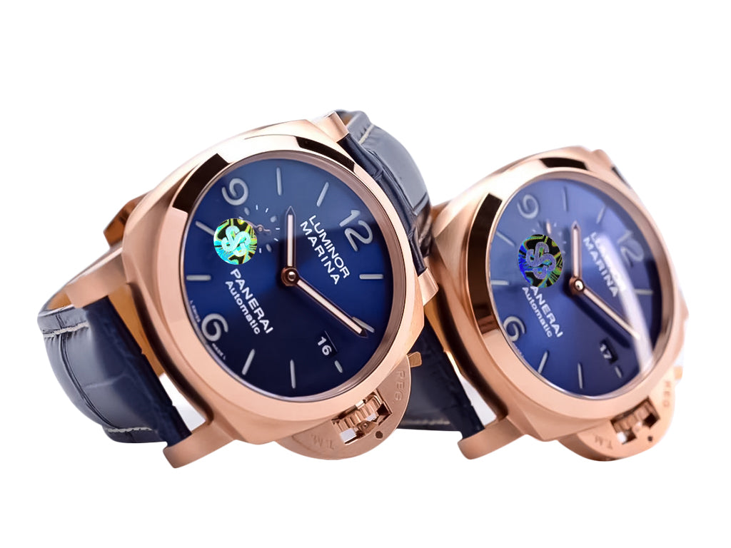 Luminor 1950 44 3 Days Automatic Goldtech Cushion Case with 'Sole Blu' Sunburst Dial and Blue Strap (44mm)