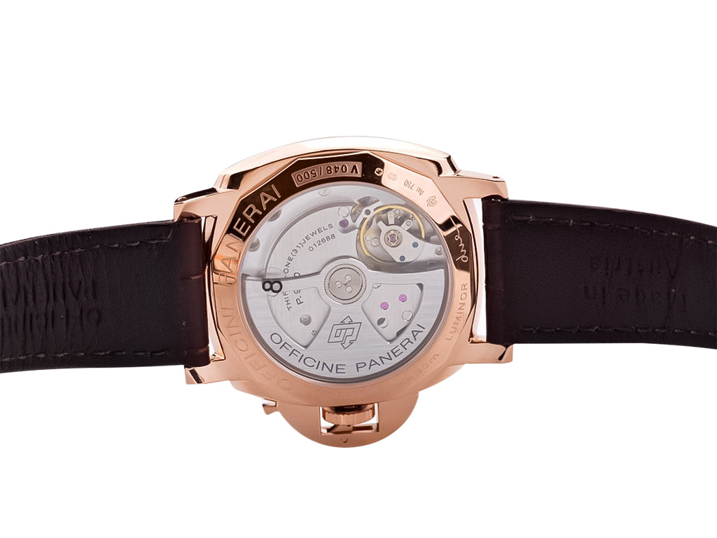 Luminor Due 42 Automatic 'Goldtech' Case with White Dial and Brown Strap (42mm)