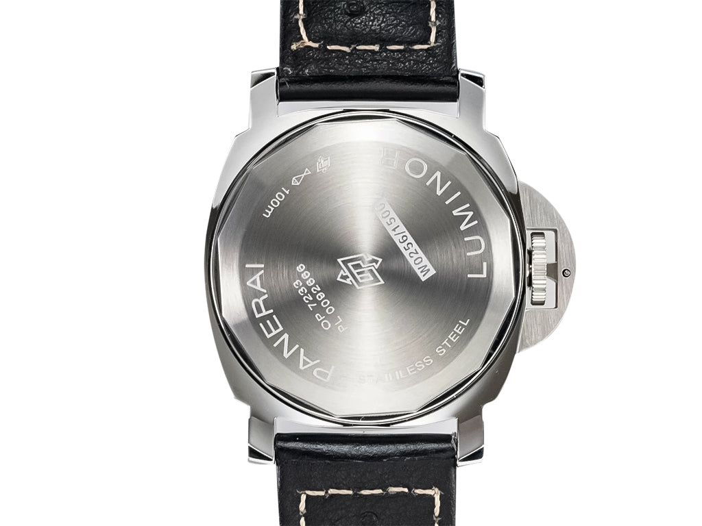 Luminor 44 Logo 3 Days Polished Stainless Steel Case with Black Dial and Black Strap (44mm)