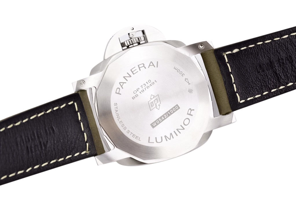 Luminor 1950 44 3 Days Automatic Brushed Stainless Steel Case, Polished Bezel with White Dial and Brown Strap (44mm)