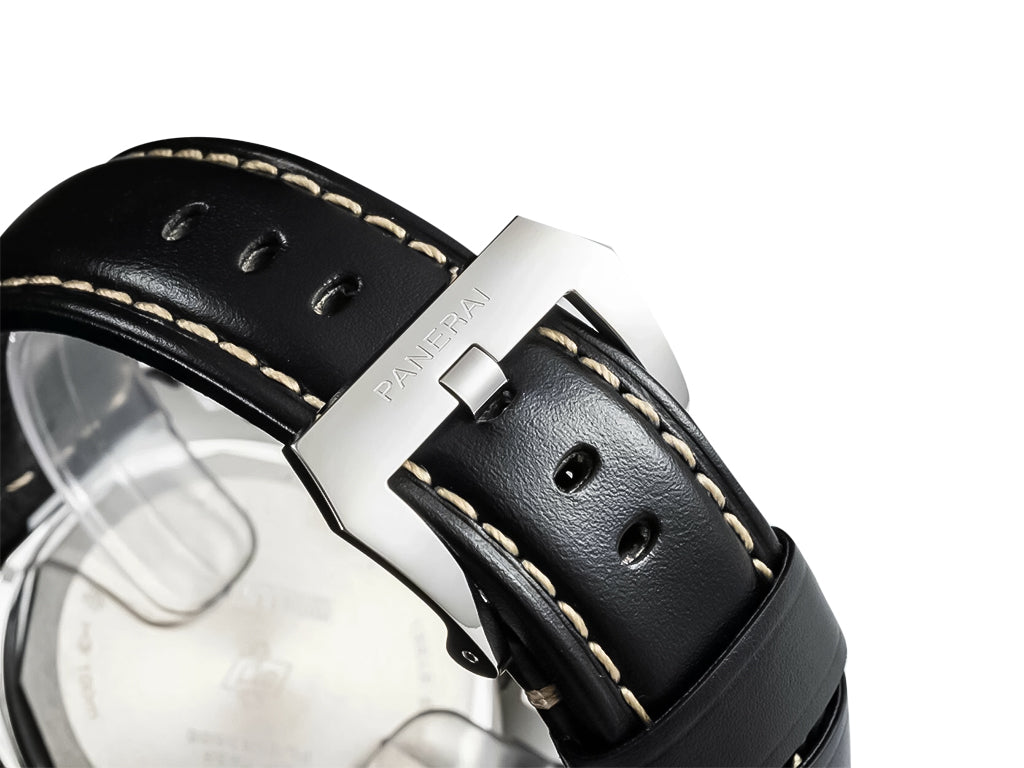 Luminor 44 Logo 3 Days Polished Stainless Steel Case with Black Dial and Black Strap (44mm)
