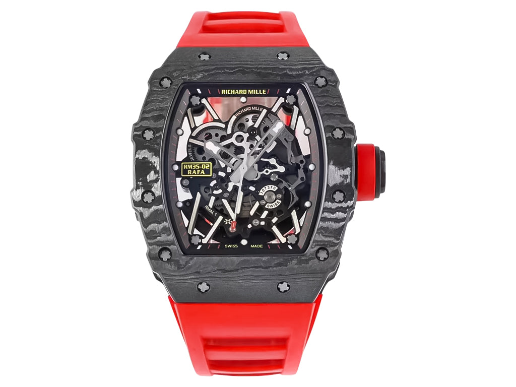 RM 35 02 Rafa Black Bezel Red Markers Red Rubber Strap 49mm Chrono Select