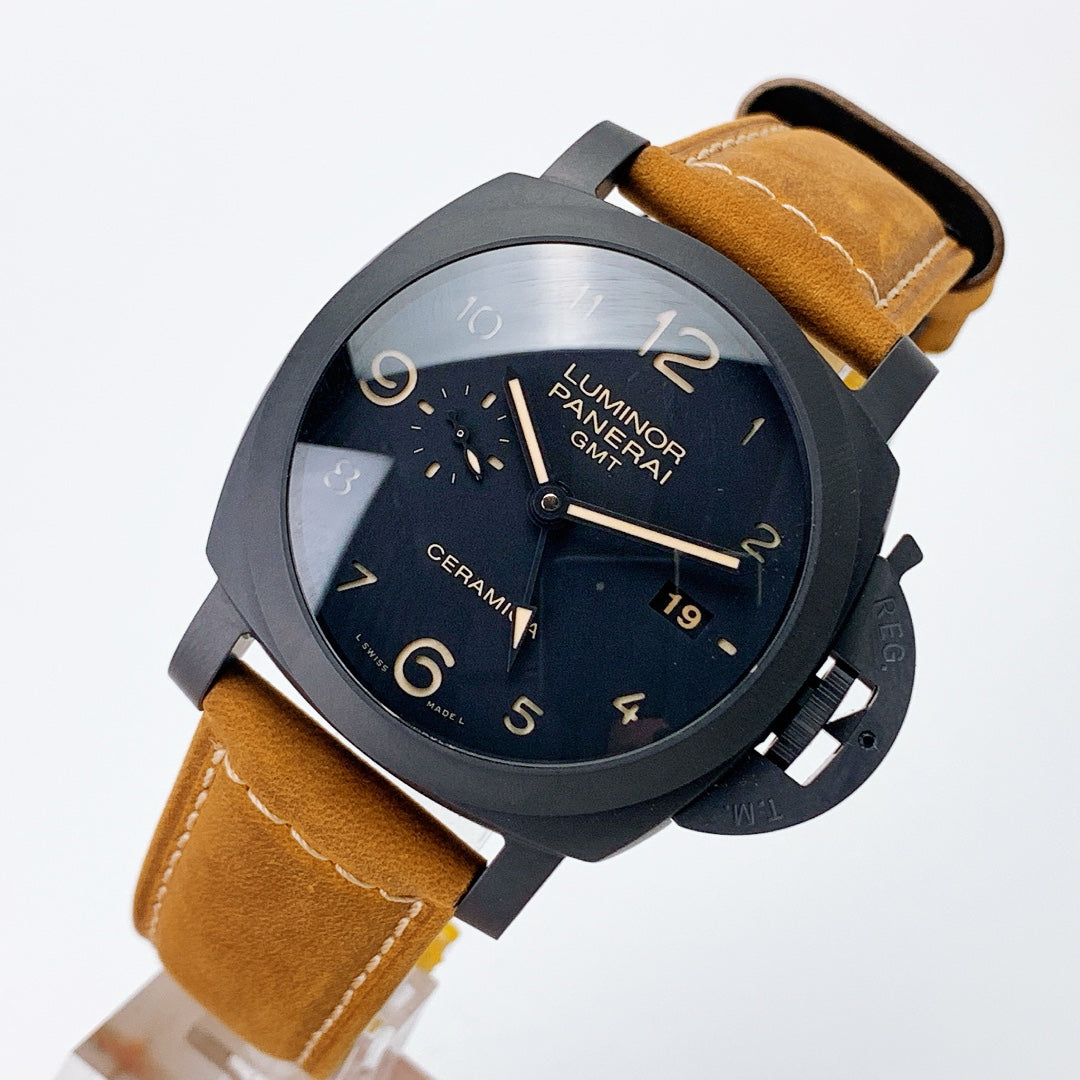 Luminor 1950 3 Days GMT Automatic Ceramica with Black Dial and Brown Strap (44mm)