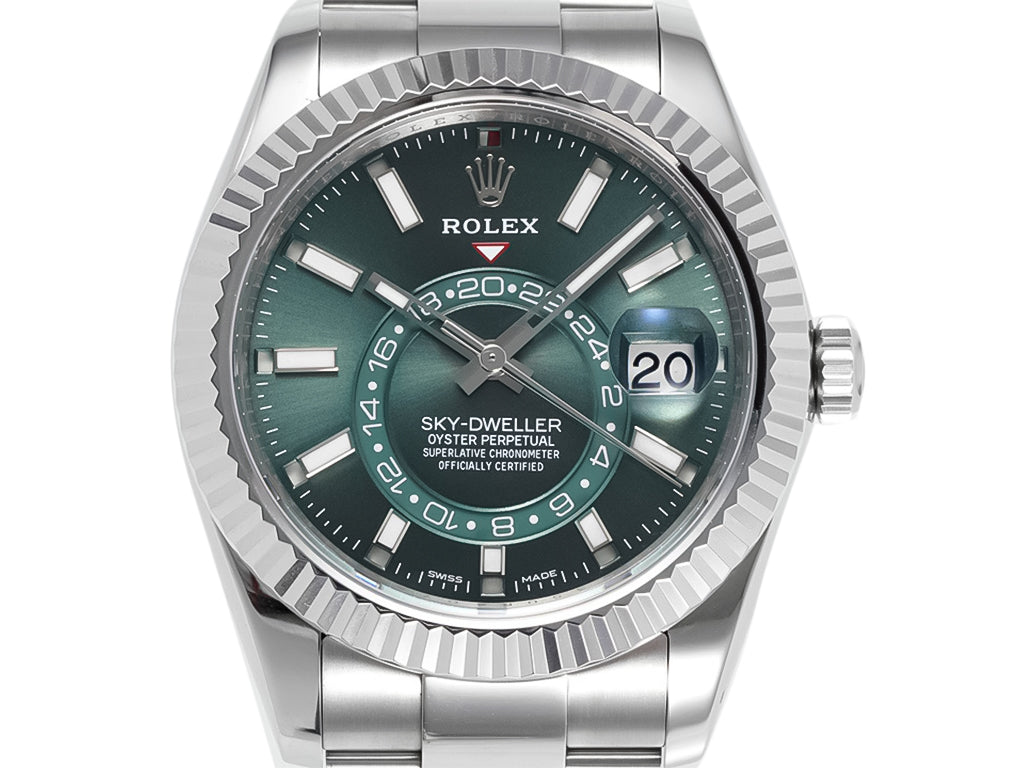Sky-Dweller Stainless Steel on Oyster with Green Dial and Fluted Bezel