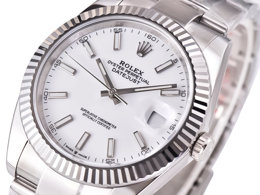 Datejust 41 Stainless Steel on Oyster with White Dial and Fluted Bezel