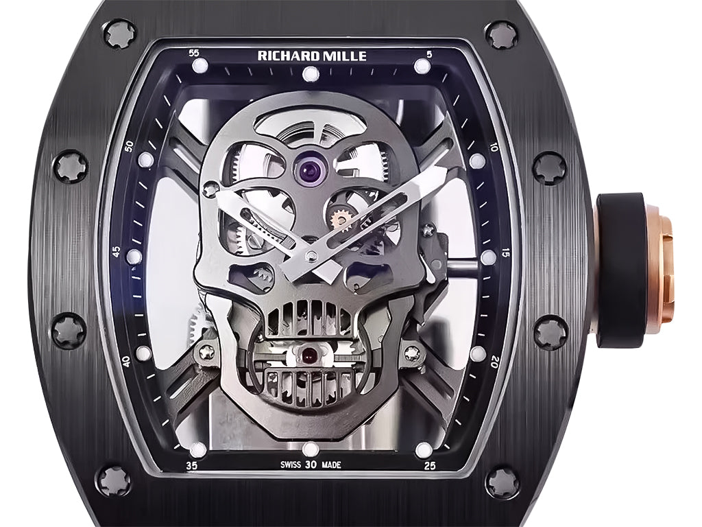 RM 52-01 Skull Black Dial Black / Rose Gold Bezel Black Rubber Strap Tourbillon (50mm)