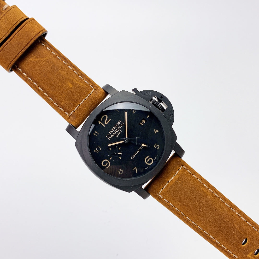 Luminor 1950 3 Days GMT Automatic Ceramica with Black Dial and Brown Strap (44mm)