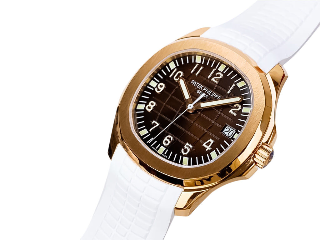 Aquanaut Rose Gold with Chocolate Dial and White Strap (40mm)