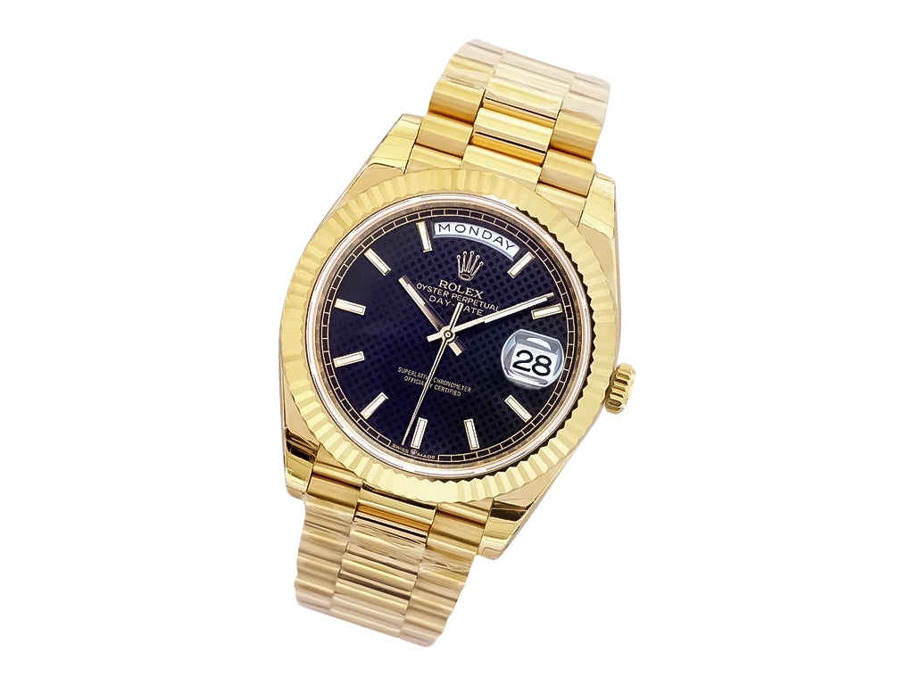 Day-Date 40 Yellow Gold 'President' with Black Motif Dial and Fluted Bezel