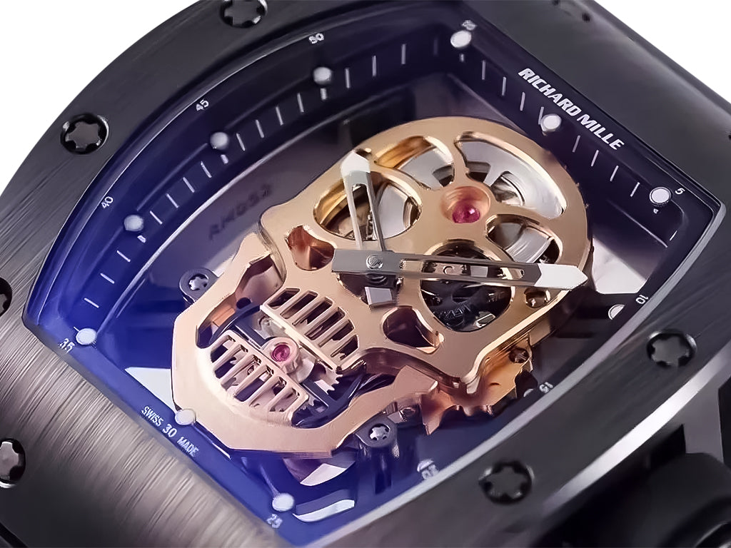RM 52-01 Skull Black Dial Black Bezel Black Rubber Strap Tourbillon (50mm)