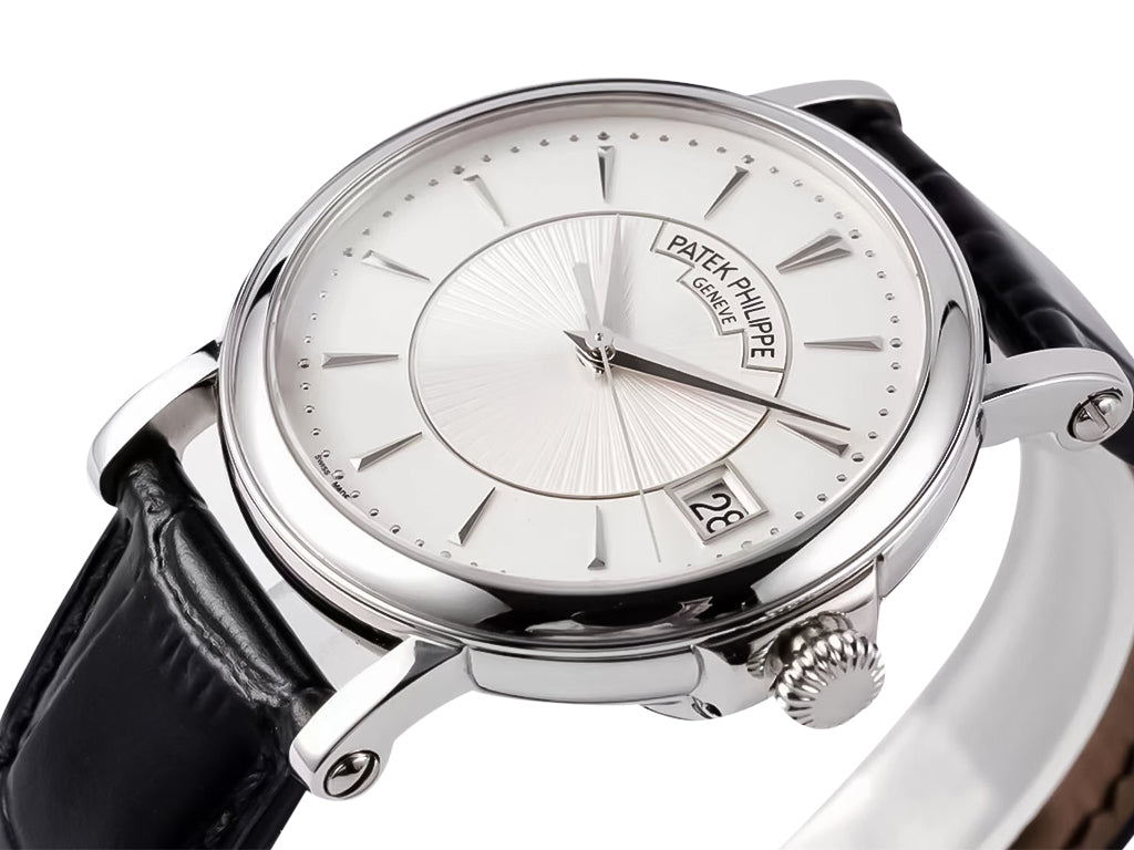 Calatrava Stainless Steel with Silver Guilloche Dial (38mm)