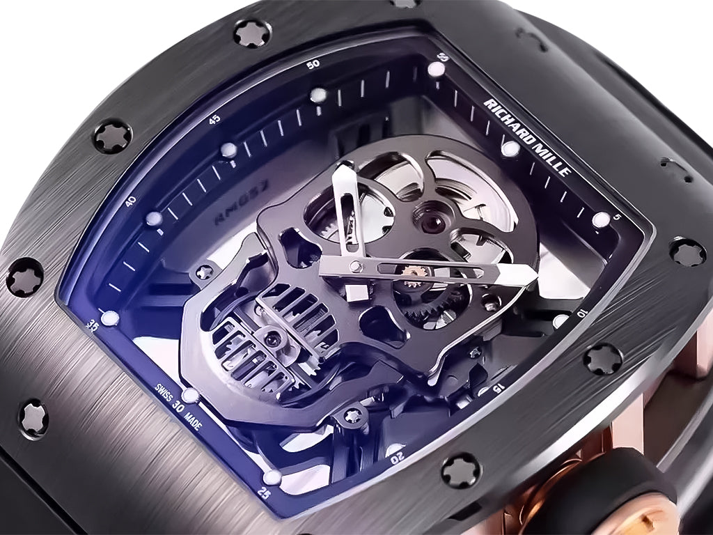 RM 52-01 Skull Black Dial Black / Rose Gold Bezel Black Rubber Strap Tourbillon (50mm)