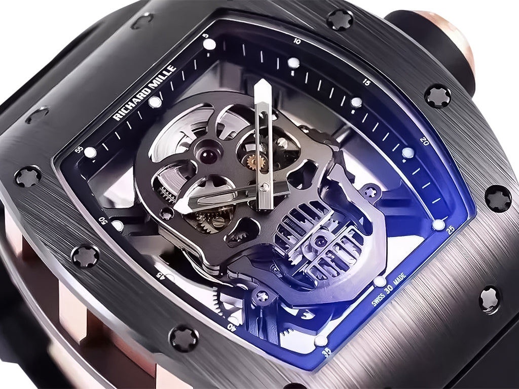 RM 52-01 Skull Black Dial Black / Rose Gold Bezel Black Rubber Strap Tourbillon (50mm)