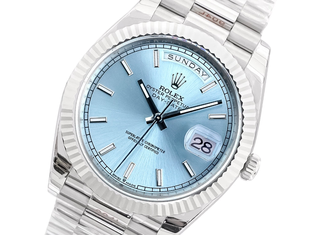 Day-Date 40 Platinum 'President' with Ice Blue Dial and Fluted Bezel