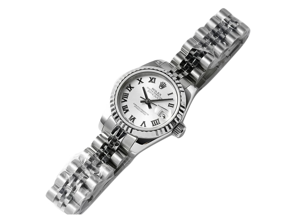 Lady-Datejust 28 Stainless Steel on Jubilee with White Dial (Roman Numerals) and Fluted Bezel
