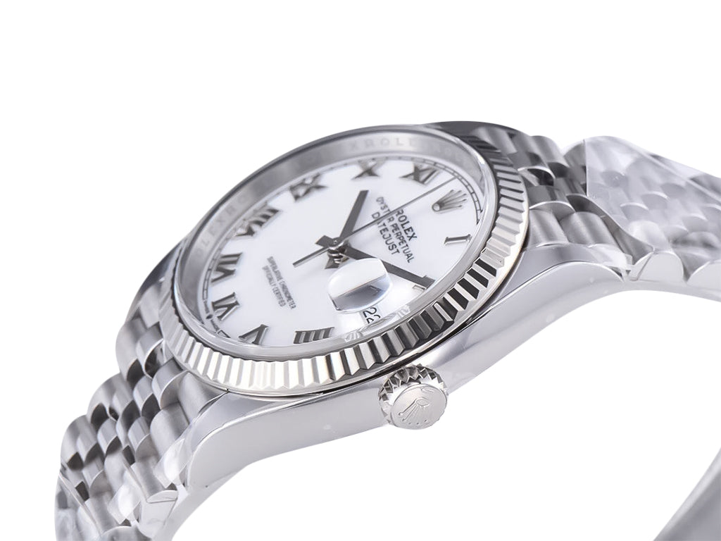 Datejust 36 Stainless Steel on Jubilee with White Dial (Roman Numerals) and Fluted Bezel