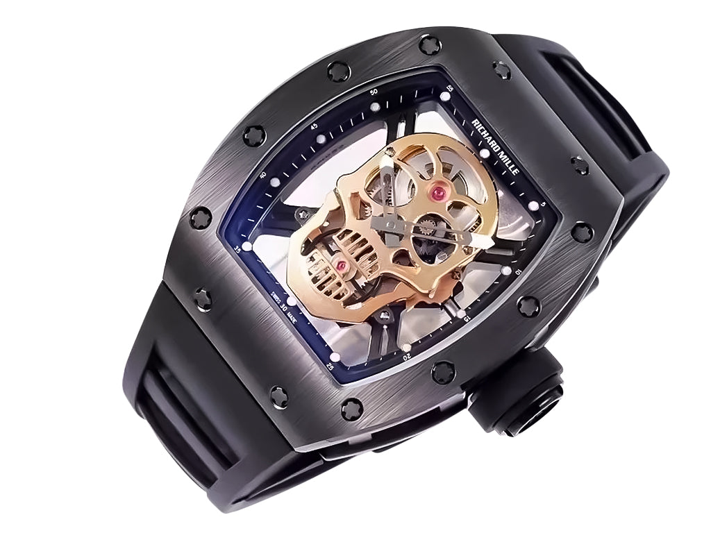 RM 52-01 Skull Black Dial Black Bezel Black Rubber Strap Tourbillon (50mm)